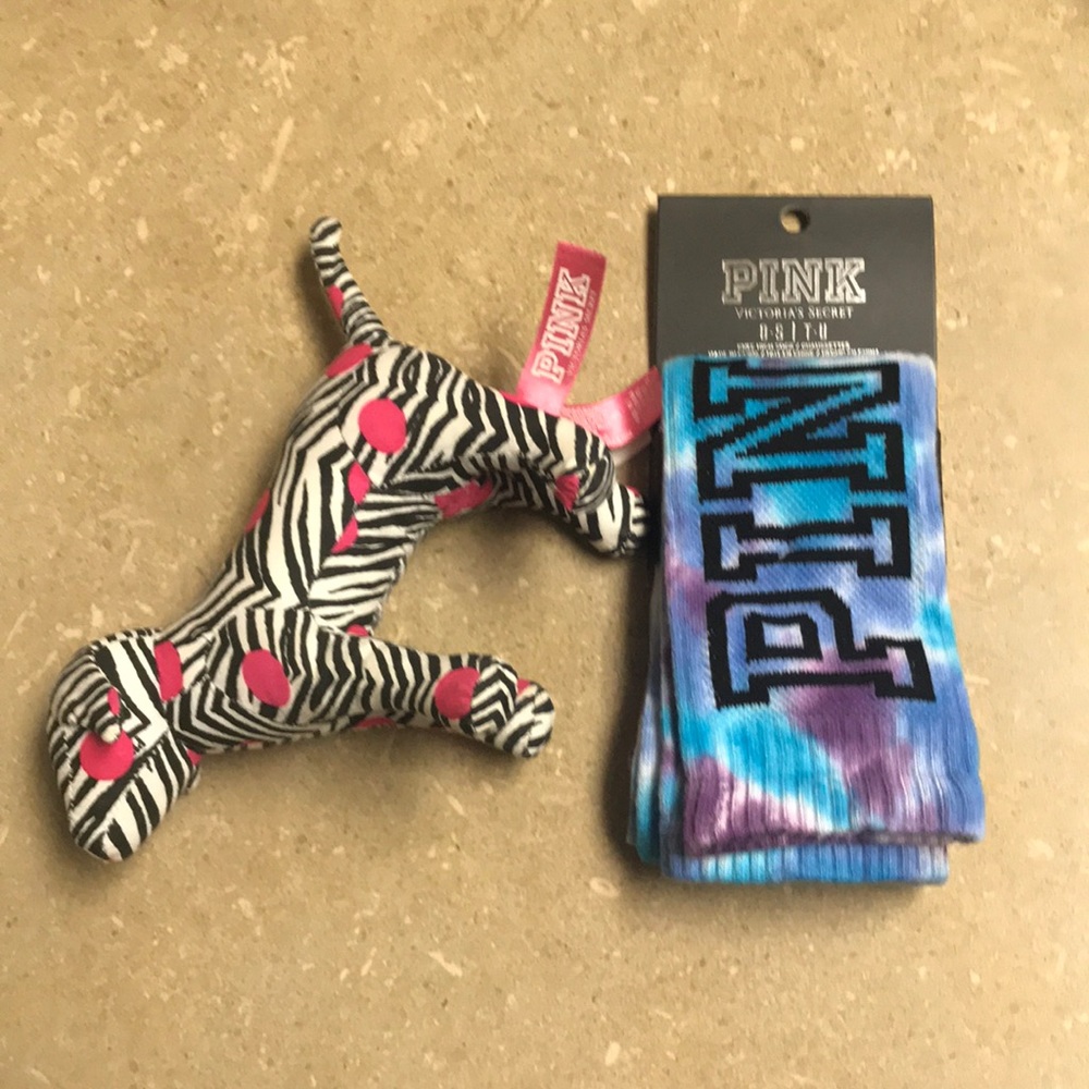 Pink Victoria’s Secret / Sock, And Zebra print Dog